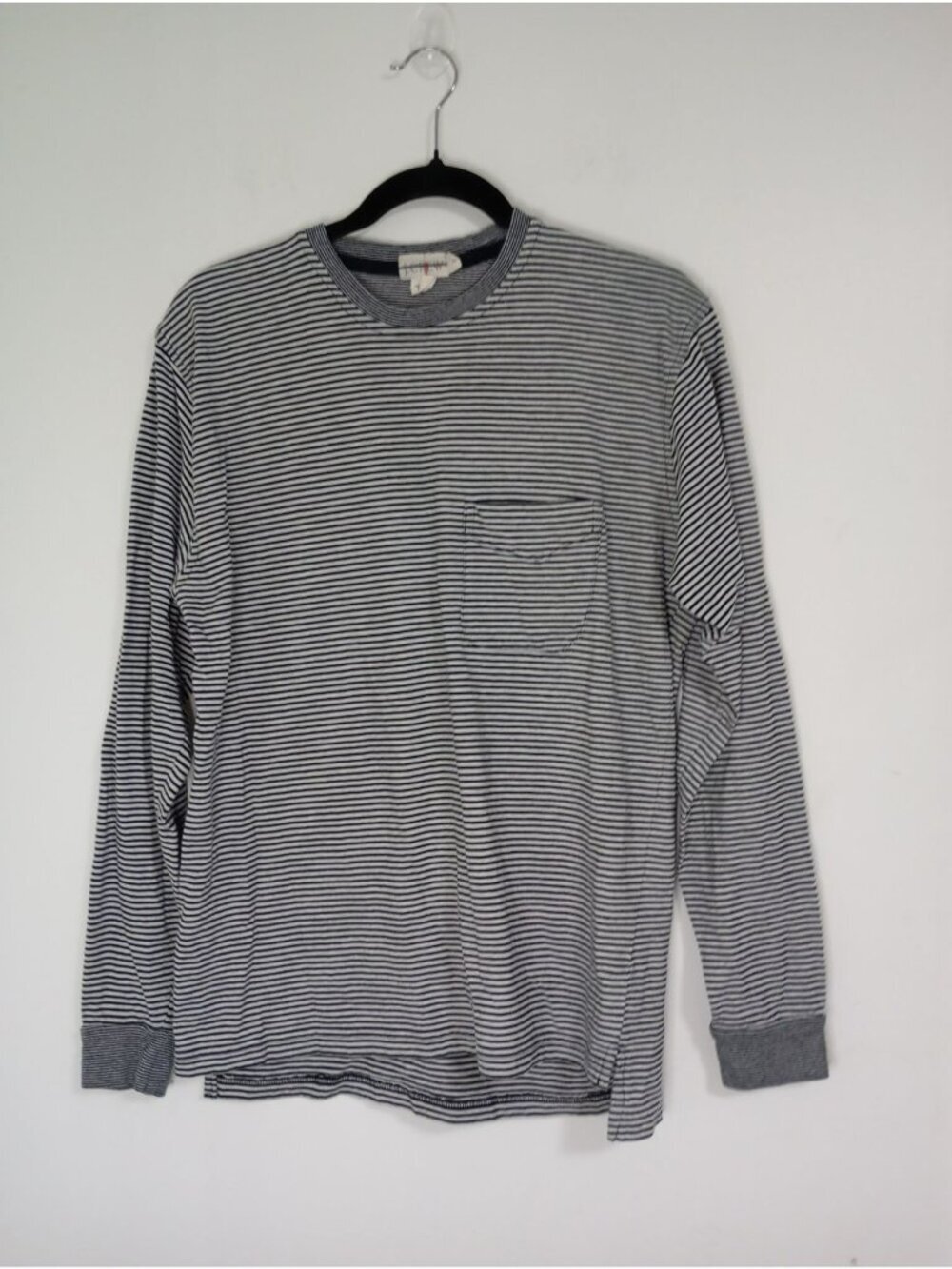 J.Crew Mens Navy/White Striped Long Sleeve Cotton Shirt With Chest Pocket Size S
